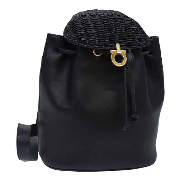 Salvatore Ferragamo Backpack Leather Black Gold Auth 86612 main image 9